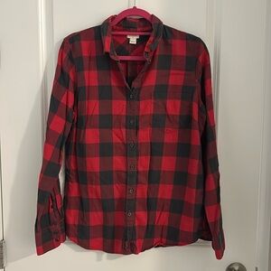 J.Crew Factory Medium Flannel Grey and Red Button Down Shirt